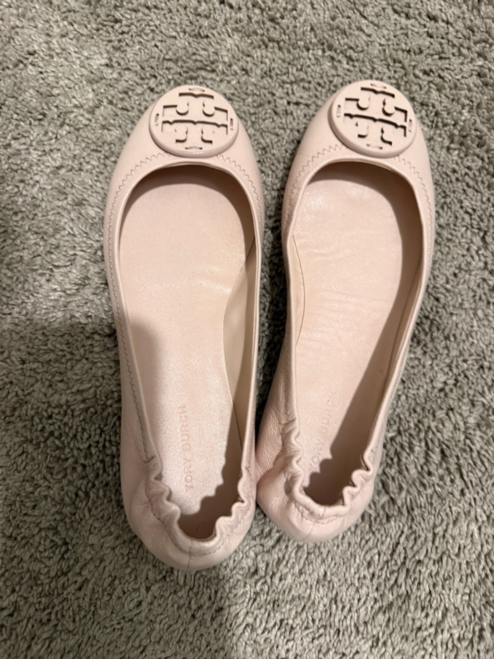 Tory Burch Blush Leather Logo Ballet Flats